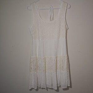Speechless Gauze and Lace Panels Summer Mini Dress Size L Cream White